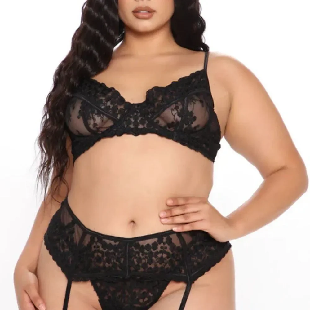 Thinking Of Your Touch Lace 3 Piece Set - Black - Size 1X